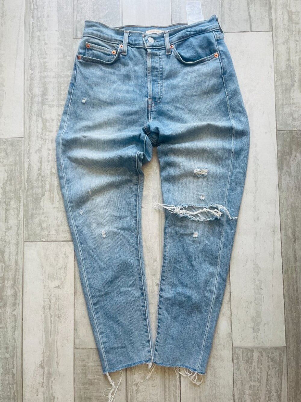 Levi's Blue Stretchy Distressed Knee Rip Hole Skinny Legging Jeans